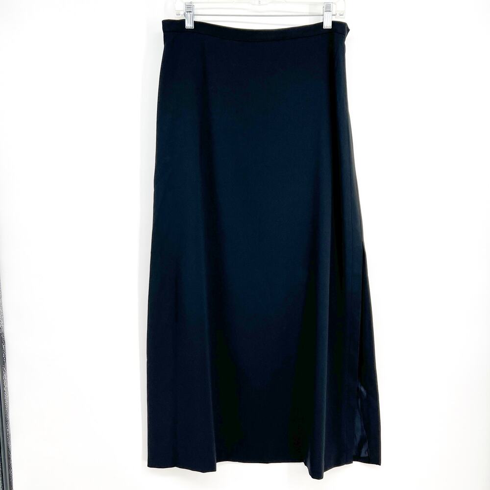 INC International Long Skirt Side Slit Women 12 Black Polyester Blend Minimalist